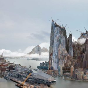 Yang Yongliang, Parallel Metropolis – Riverbank, 2024, Giclee Print on Fine Art Paper, 100 x 100 cm